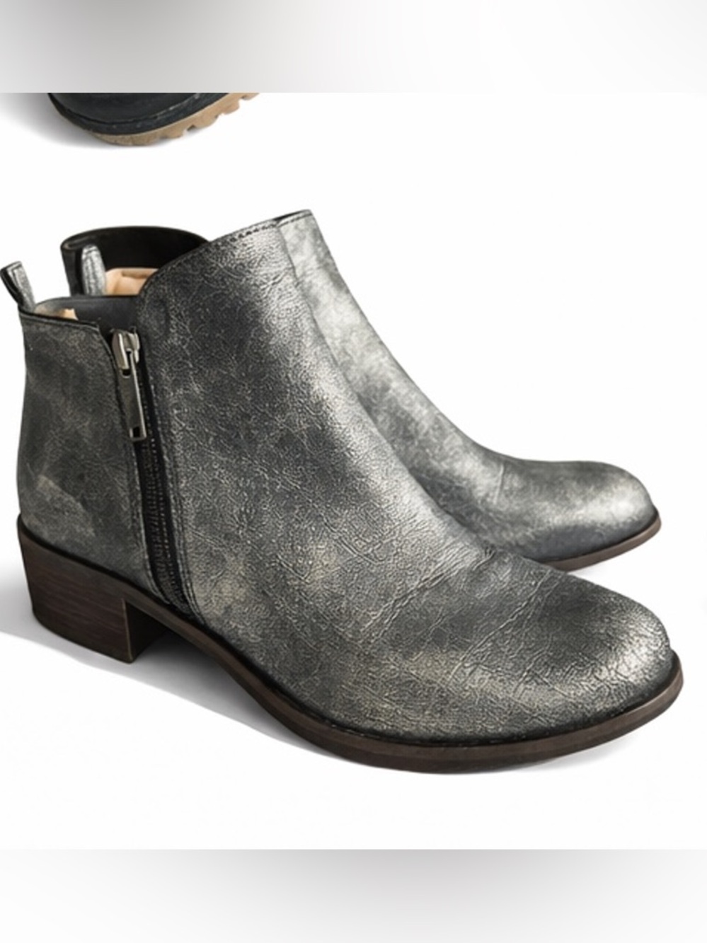 Lucky Brand Metallic Gray Side-Zip Ankle Booties